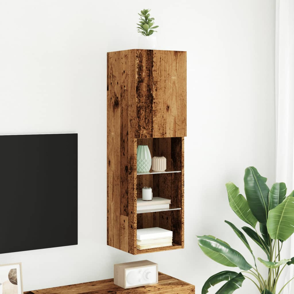 vidaXL Single Door 3 Shelf Old Wood Wall Mounted LED TV Cabinet Image 4