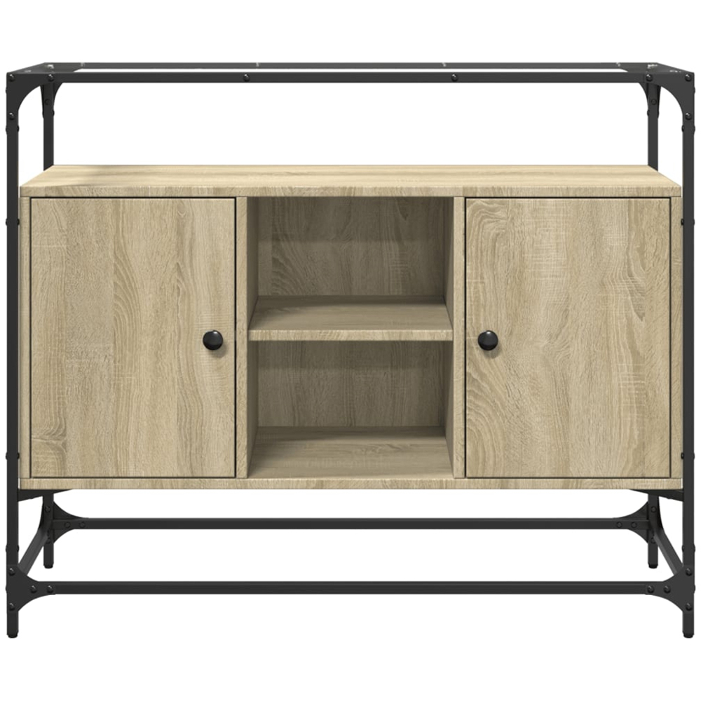 vidaXL 2 Door 3 Shelf Sonoma Oak Glass Top Sideboard Image 4
