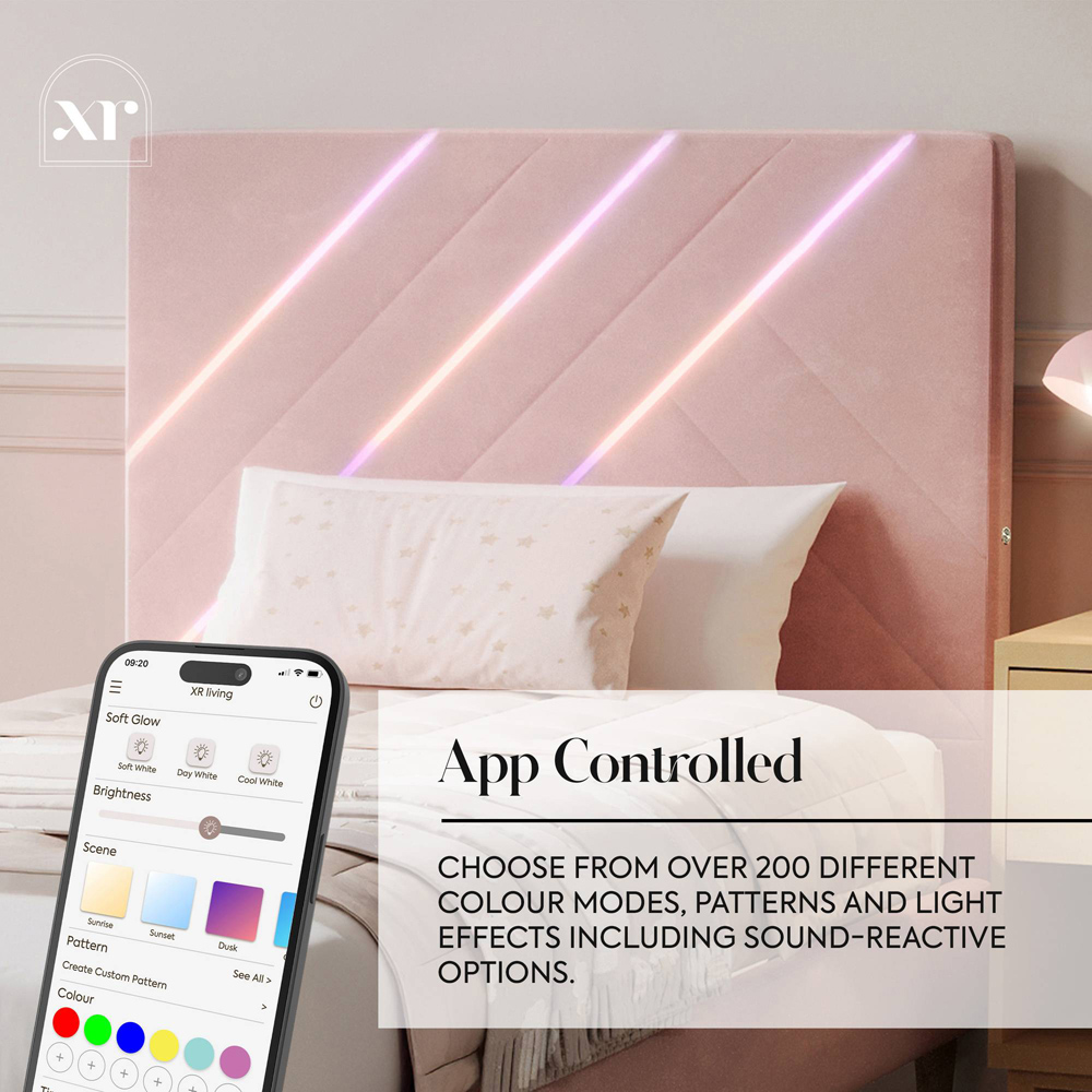 XR Living Lily Single Pink Velvet Bed Frame with App Controlled RGB LED Light Image 4