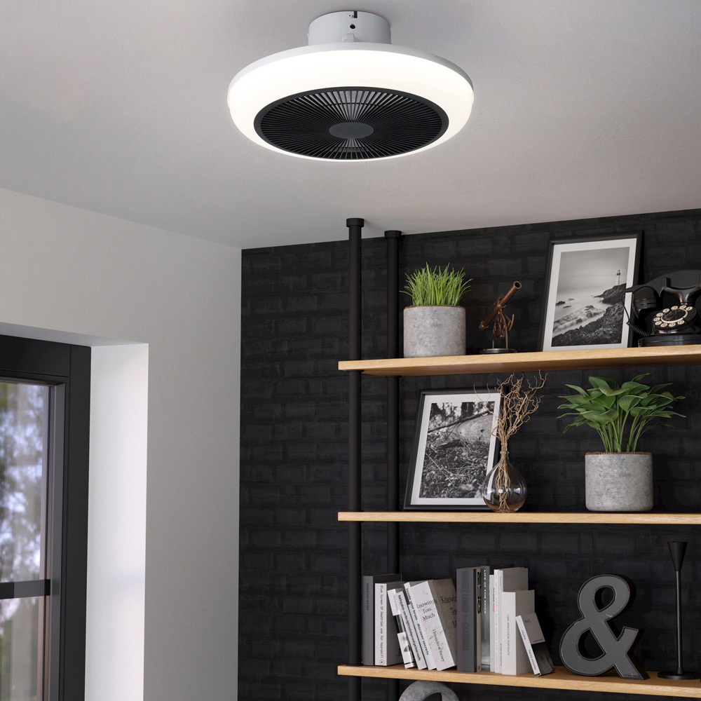 EGLO Sayulita White and Black Ceiling Fan with Integrated LED Image 2
