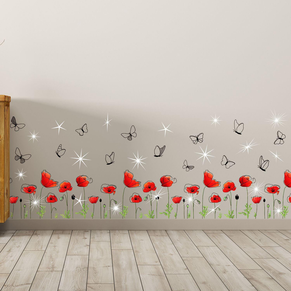 Walplus Poppy Flowers Self Adhesive Wall Sticker with Swarovski Crystals Image 2
