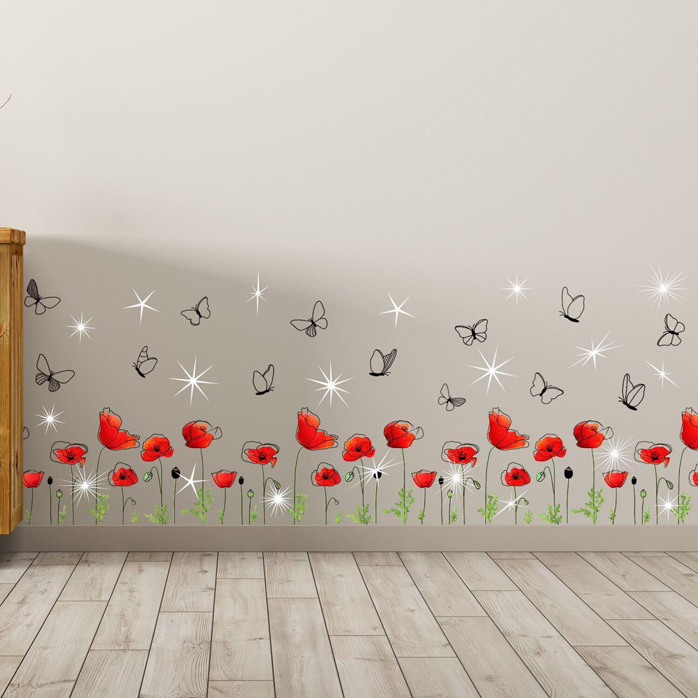 Walplus Poppy Flowers Self Adhesive Wall Sticker with Swarovski Crystals Image 2
