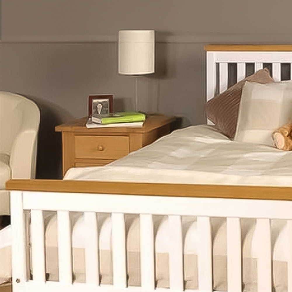 Brooklyn King Size White Wooden Bed Frame with Caramel Bar Image 2