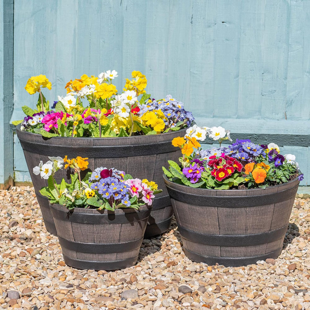 Garden Gear Small Wooden Barrel Effect Planter Image 4