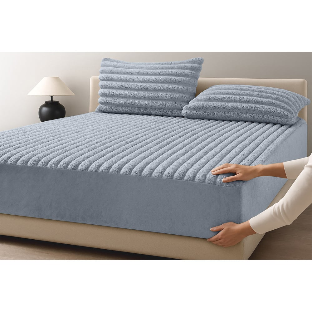 Velosso Single Silver Jumbo Cord Fitted Bed Sheet Image 2