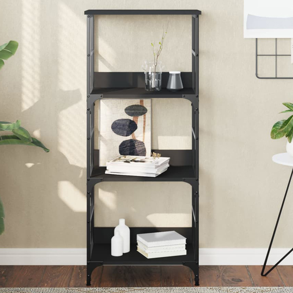 vidaXL 3 Open Shelf Black Bookshelf Image 1