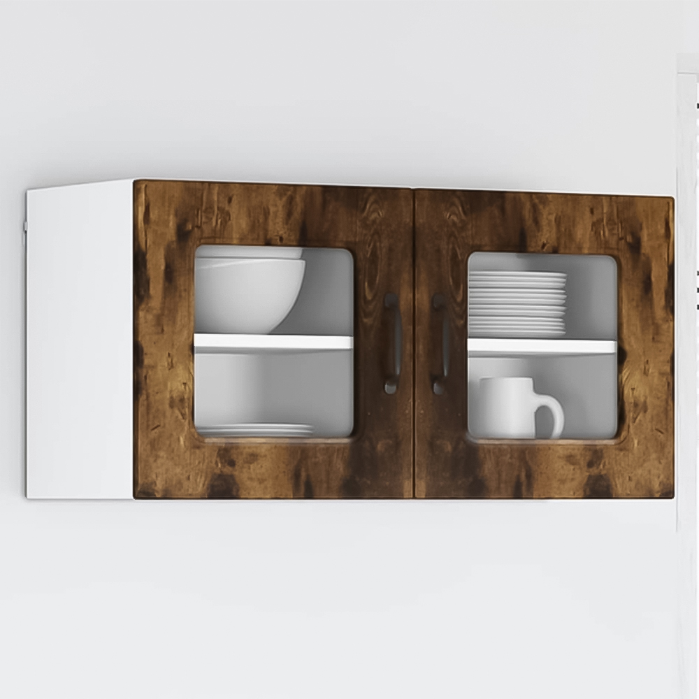 vidaXL Kalmar Single Glass Door Smoked Oak Wall Mounted Kitchen Cabinet Set of 2 Image 1