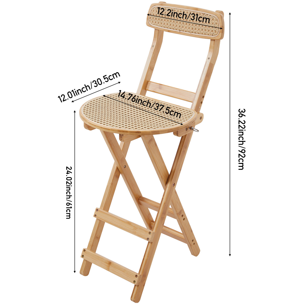 Living and Home Natural Wood Foldable Bamboo Bar Chair with Footrest Image 9