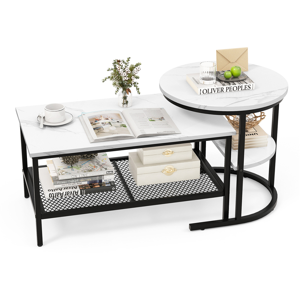 Costway Single Shelf White and Black Nest of Tables Set of 2 Image 2