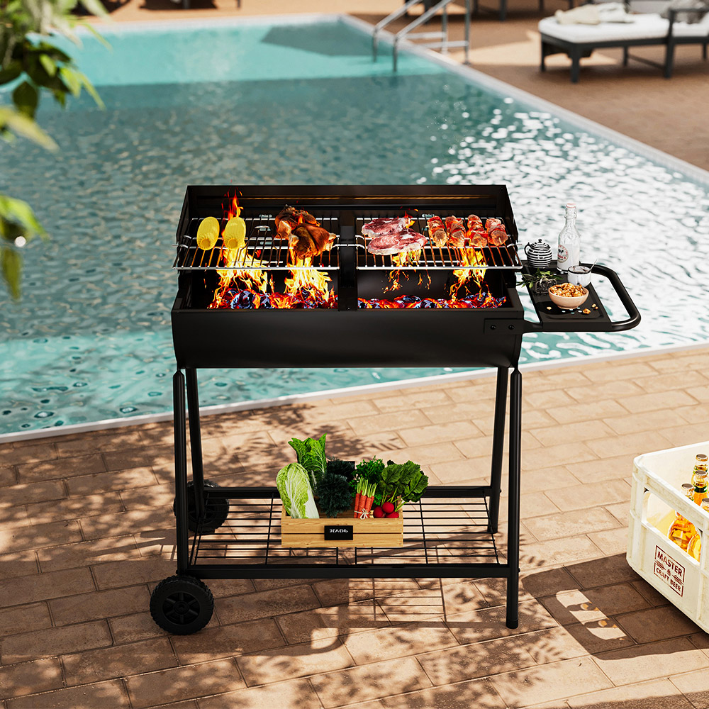 Living and Home Outdoor Garden Charcoal BBQ Grill with Adjustable Tray Image 2