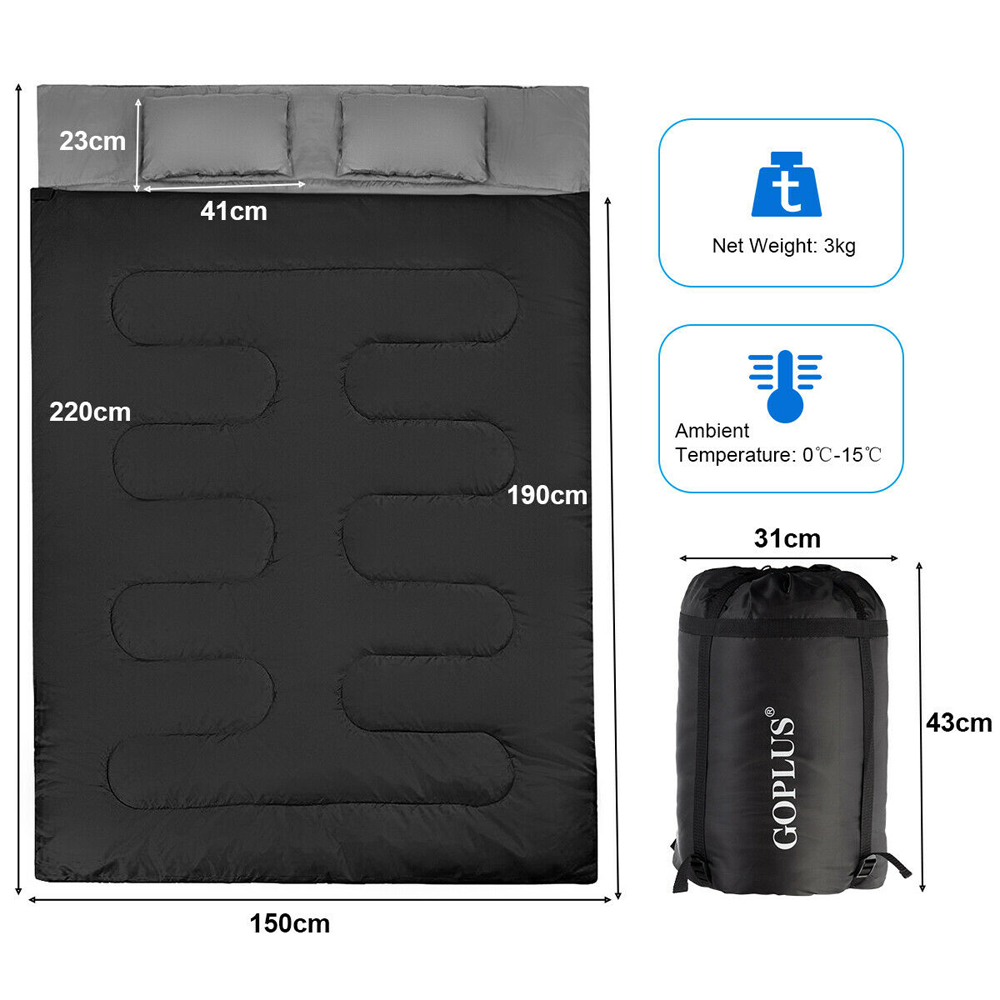 Costway Black Waterproof Double Sleeping Bag Image 9
