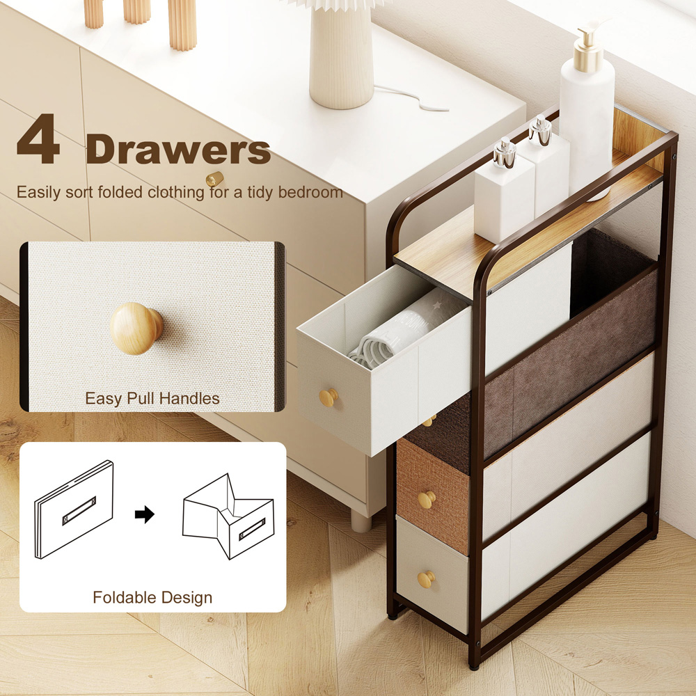 HOMCOM 4 Drawer Mixed-Brown Steel Frame Slim Storage Organiser Unit Image 6