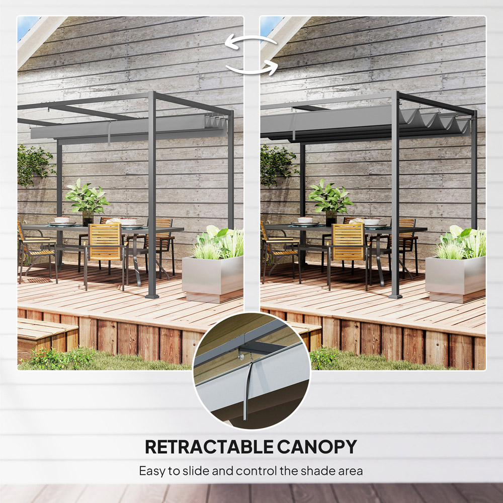 Outsunny 3 x 2m Grey Steel Frame Retractable Roof Pergola Image 7
