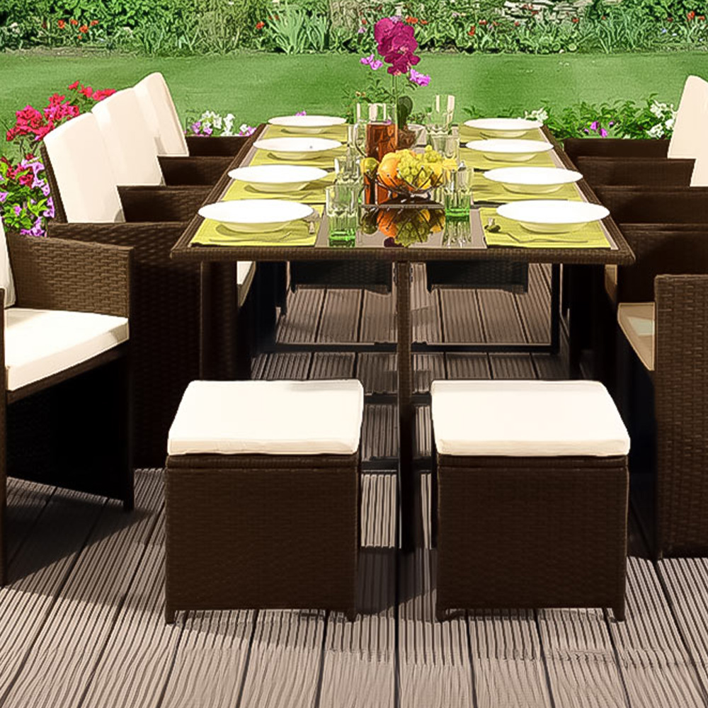 Brooklyn 12 Seater Rattan Cube Garden Dining Set Gold Wilko