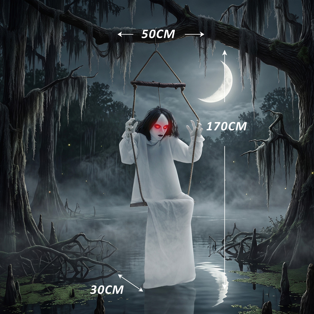 HOMCOM Light Up Animated Hanging Swing Ghost Halloween Decoration 5.5ft Image 9
