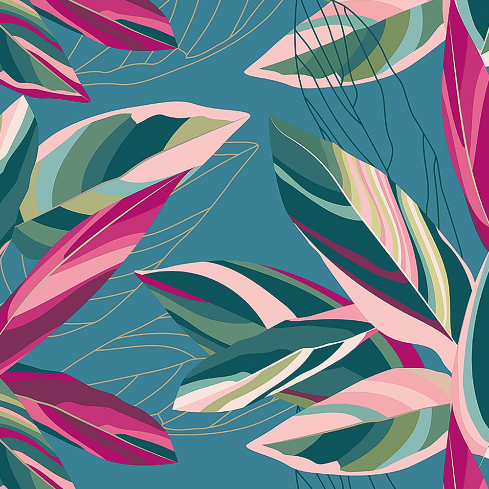 Origin Murals Botanical Calathea Leaves Blue Wall Mural Image 2