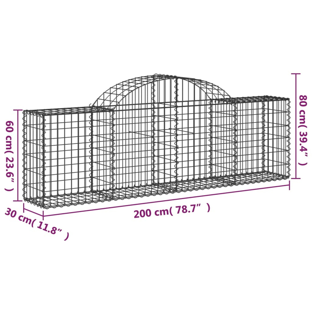 vidaXL Silver Galvanised Iron Arched Gabion Basket 200 x 30 x 60/80cm 8 Pack Image 5