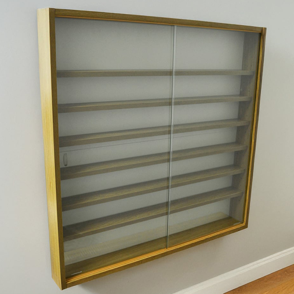 Watsons Reveal 6 Shelf Oak Glass Display Wall Cabinet Image 1