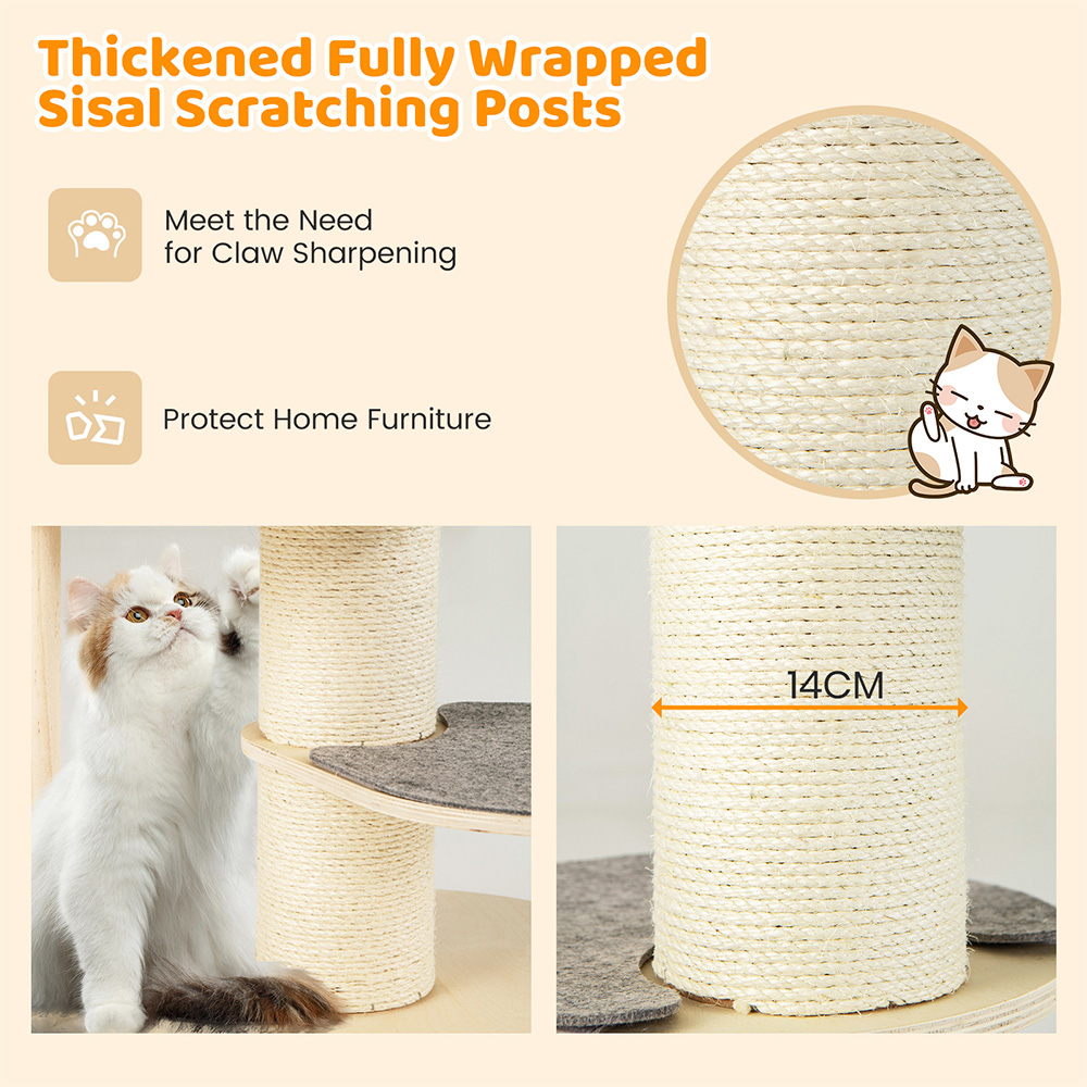 Costway Grey Multi Level Cat Tower with Sisal Covered Scratching Posts 120cm Image 8