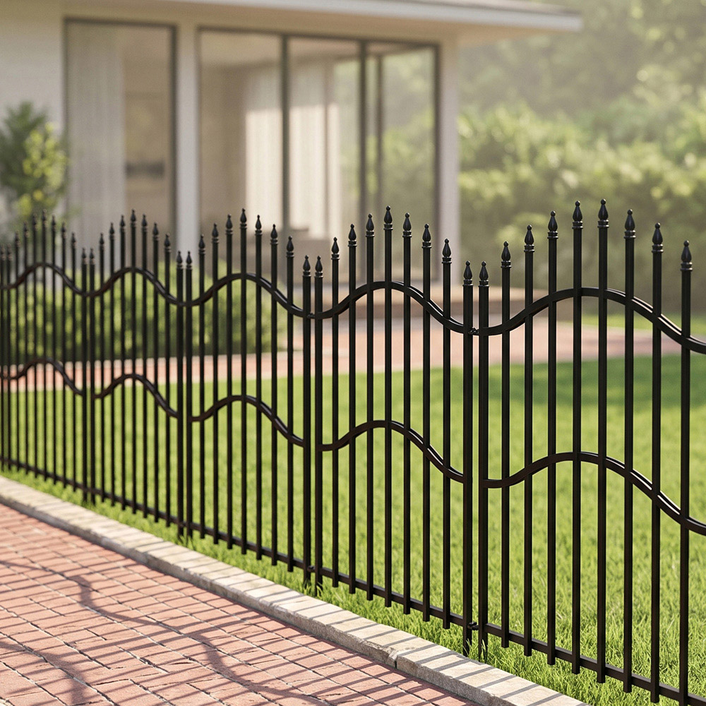 Living and Home Wave Design 2ft 5 Pack Metal Garden Fence Panel Image 2