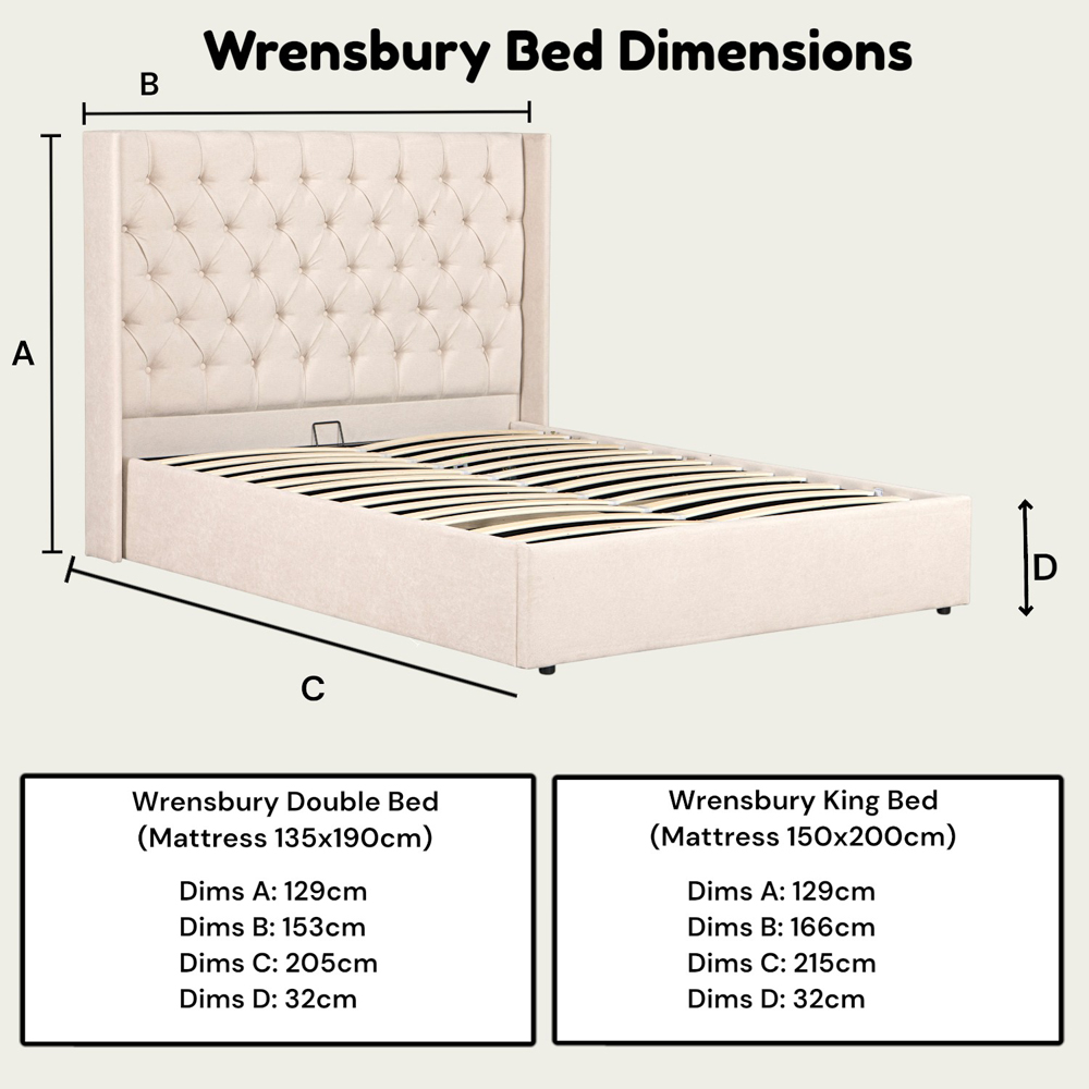 OAT Home Wrenbury King Size Natural Lift-Up Ottoman Bed Frame with Buttoned Winged Headboard Image 9