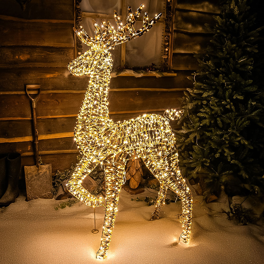 The Christmas Centre 960 Warm White LED Micro Lights Pre-Lit Gold Laser Lit Stag 150cm Image 1