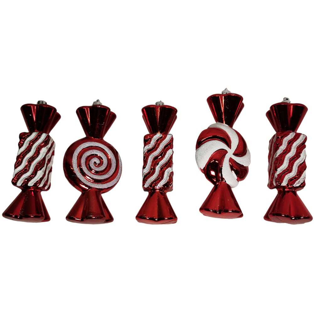 Samuel Alexander Red and White Candy Stripe Hanging Christmas Decoration 15cm 5 Pack Image 1