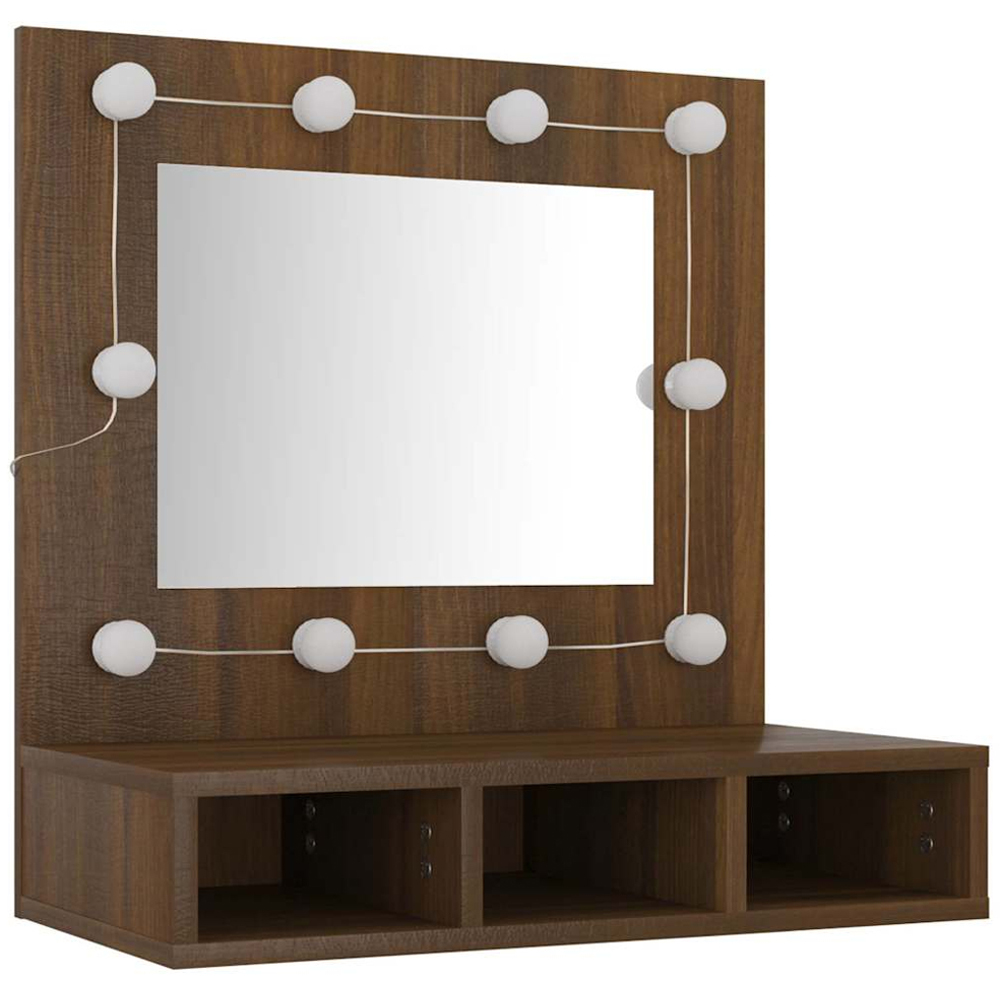 vidaXL 4 Open Shelf Brown Oak LED Mirror Bathroom Cabinet Image 3