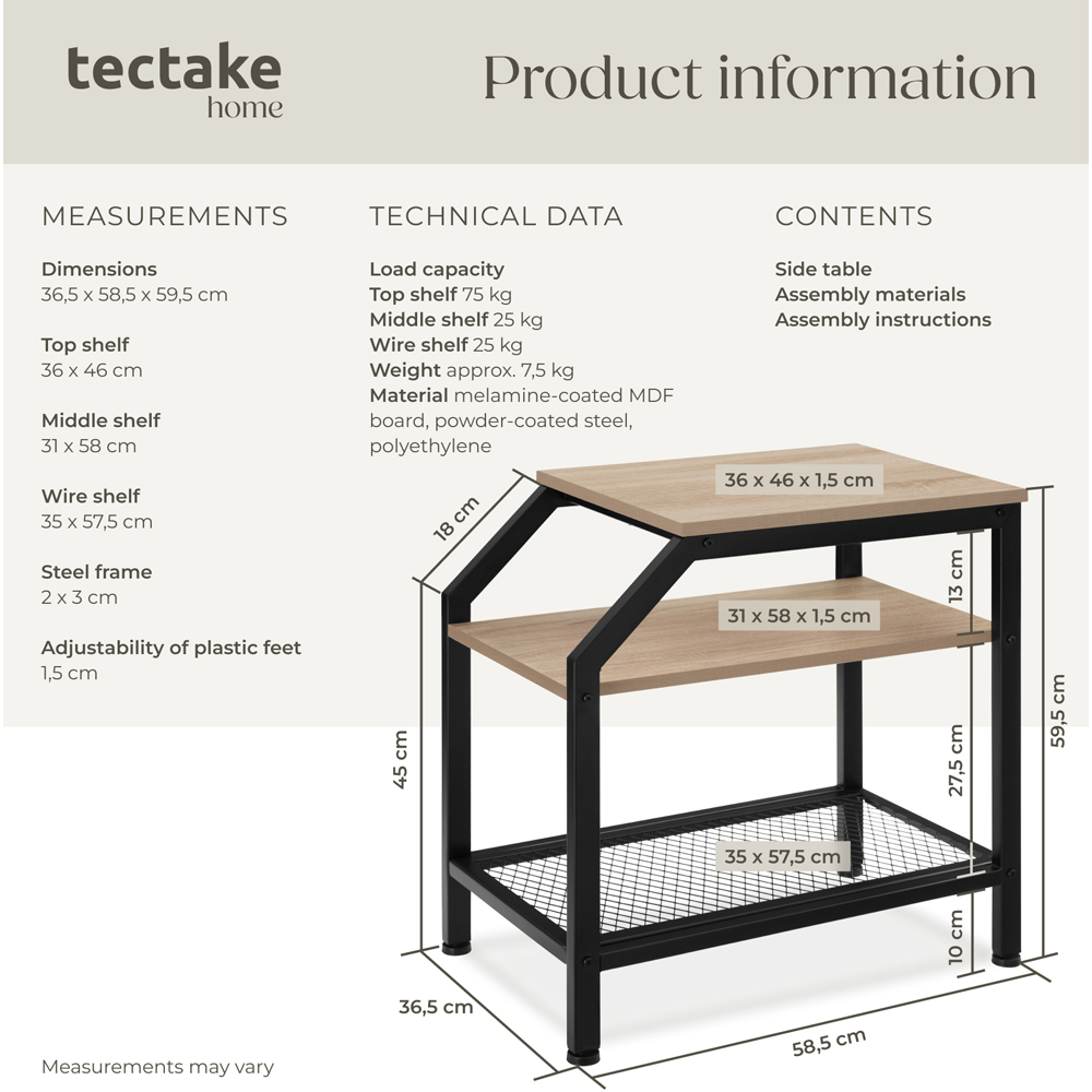 Tectake Plymouth 2 Grid Shelf Sonoma Oak Bedside Table Image 9