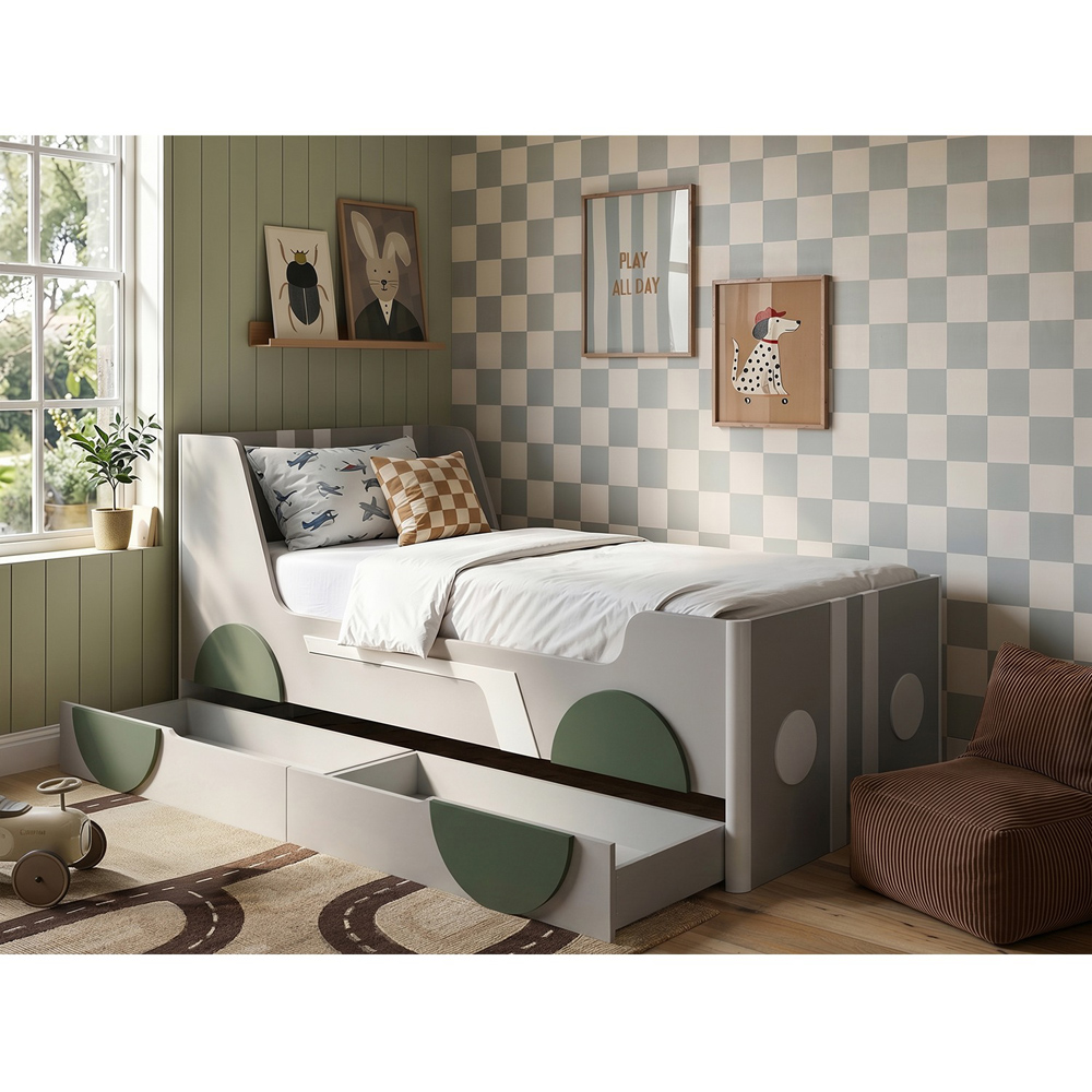 Flair Cooper Single Grey and Green Car Bed with Drawers Image 5