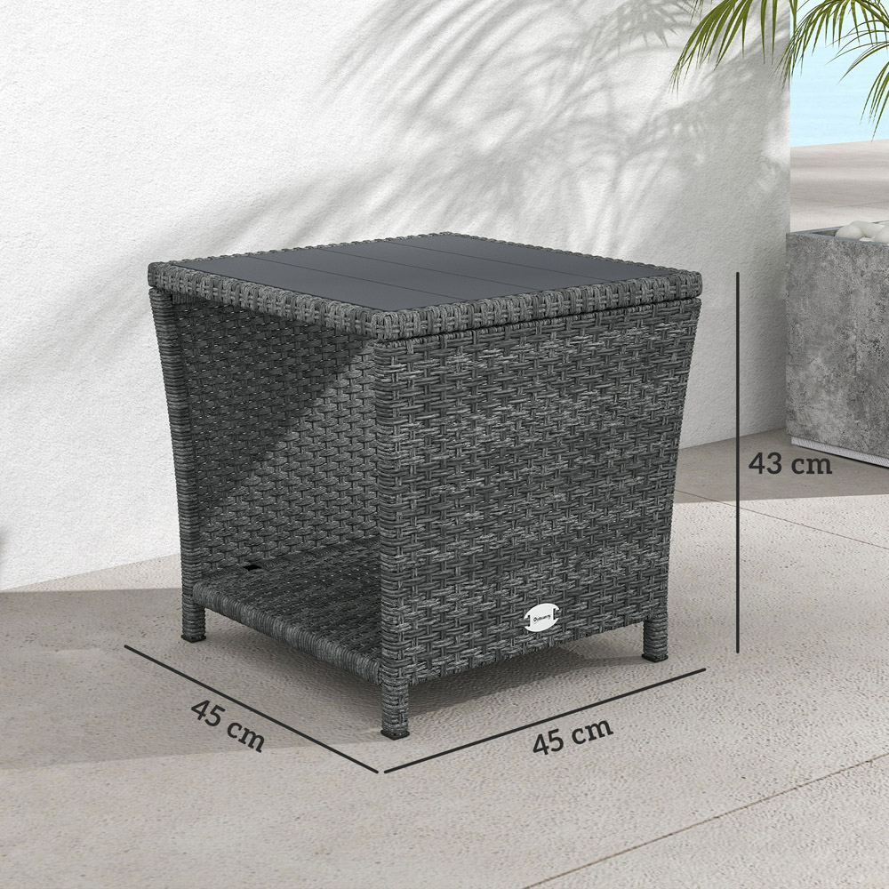 Outsunny Single Shelf Grey Rattan Side Table Image 9