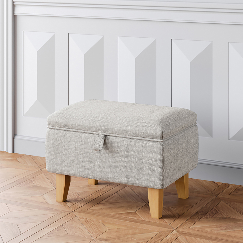 Living and Home Grey Linen Upholstered Storage Ottoman Image 8