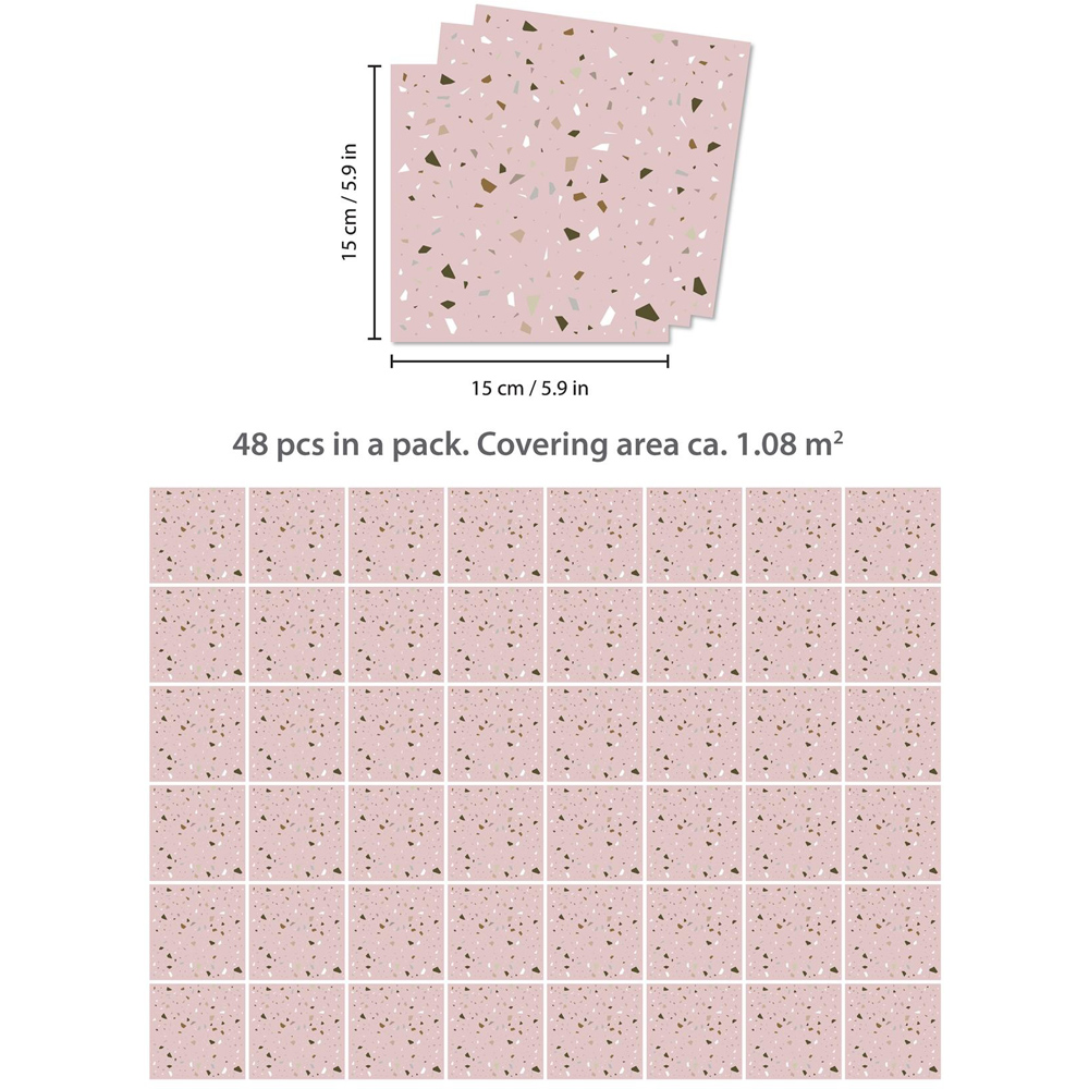 Walplus Terrazzo Rose Pink Metallic Silver Wall Tile Sticker 15 x 15cm 48 Pack Image 9