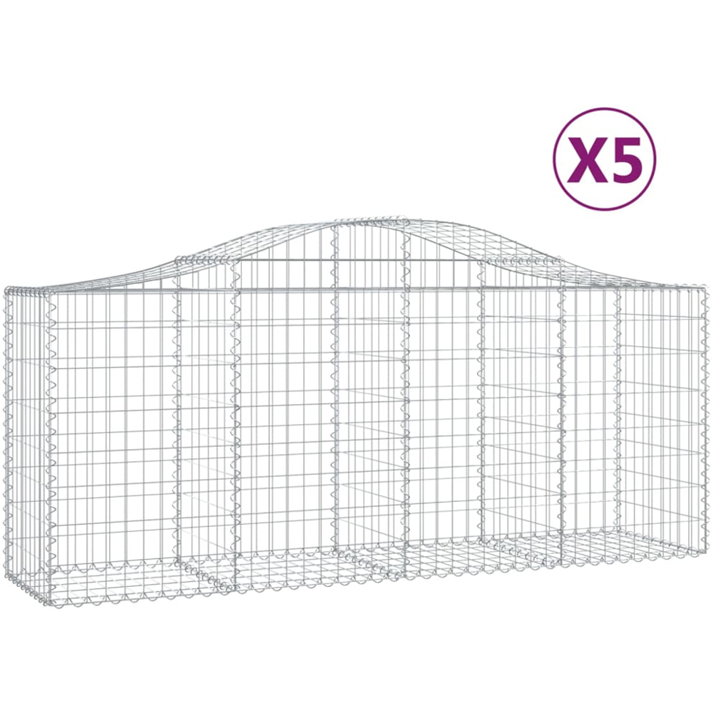 vidaXL Silver Galvanised Iron Arched Gabion Basket 200 x 50 x 80/100cm 5 Pack Image 2