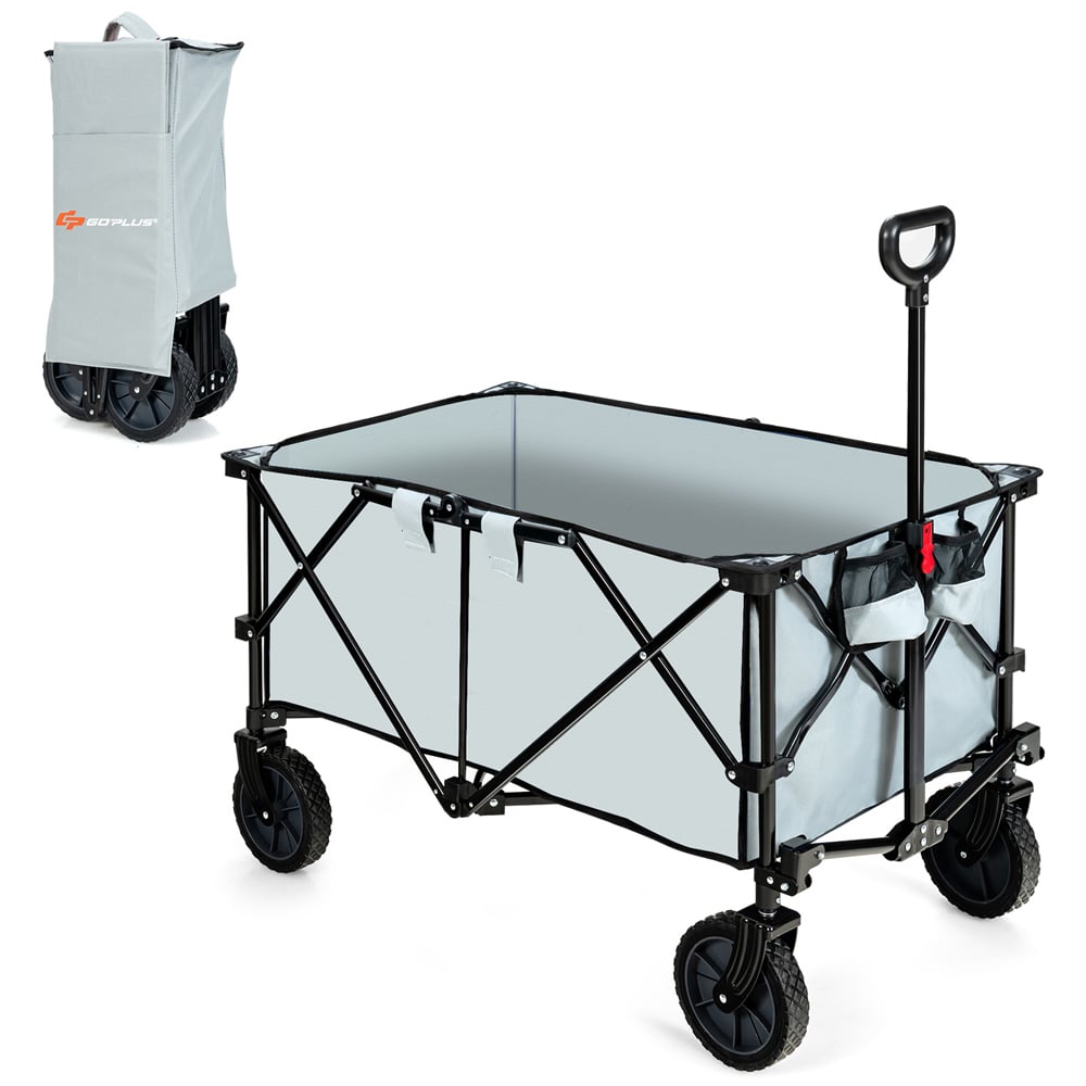 Costway Grey Folding Camping Wagon with Cup Holders Image 3
