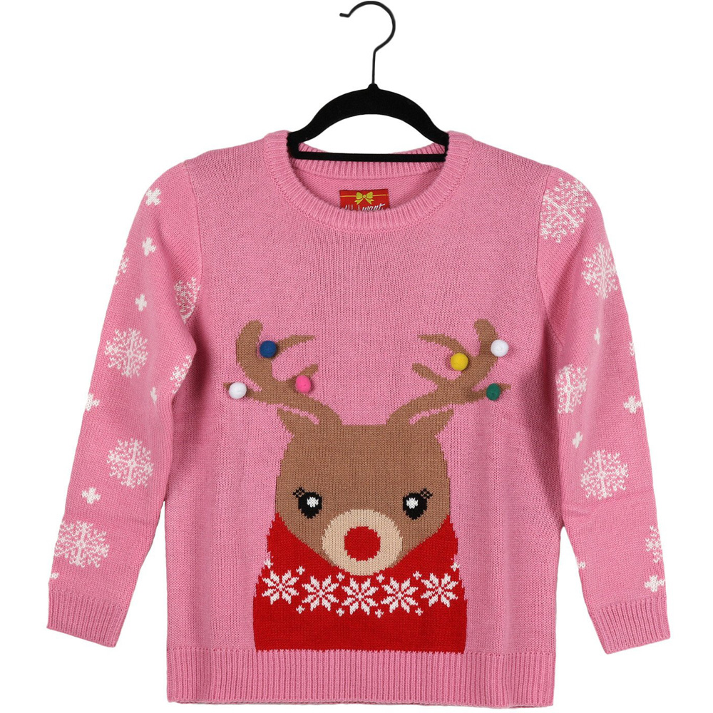 Kids Reindeer Jumper  - Pink / 4-6 Years Image 1