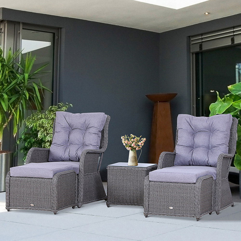 Outsunny 2 Seater Grey Rattan Lounge Set with Foot Stool Image 1