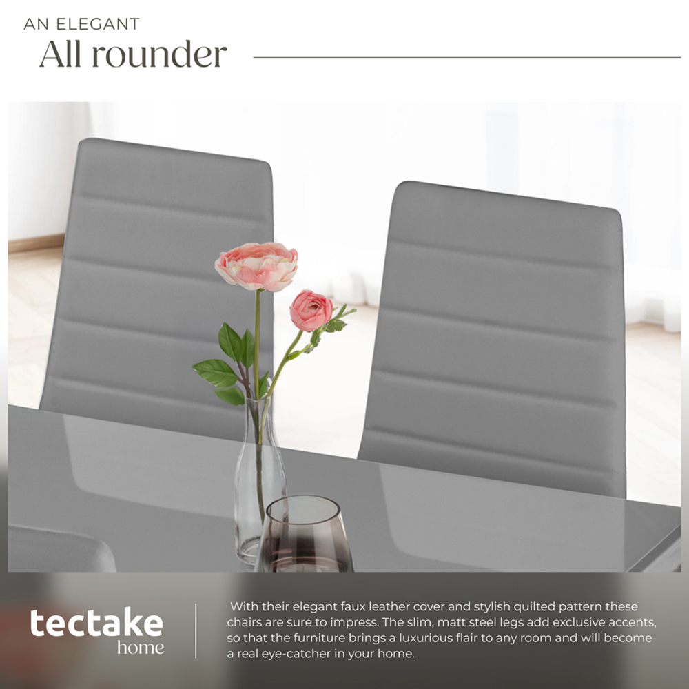tectake Set of 4 Grey High Backrest Padded Dining Chair Image 7