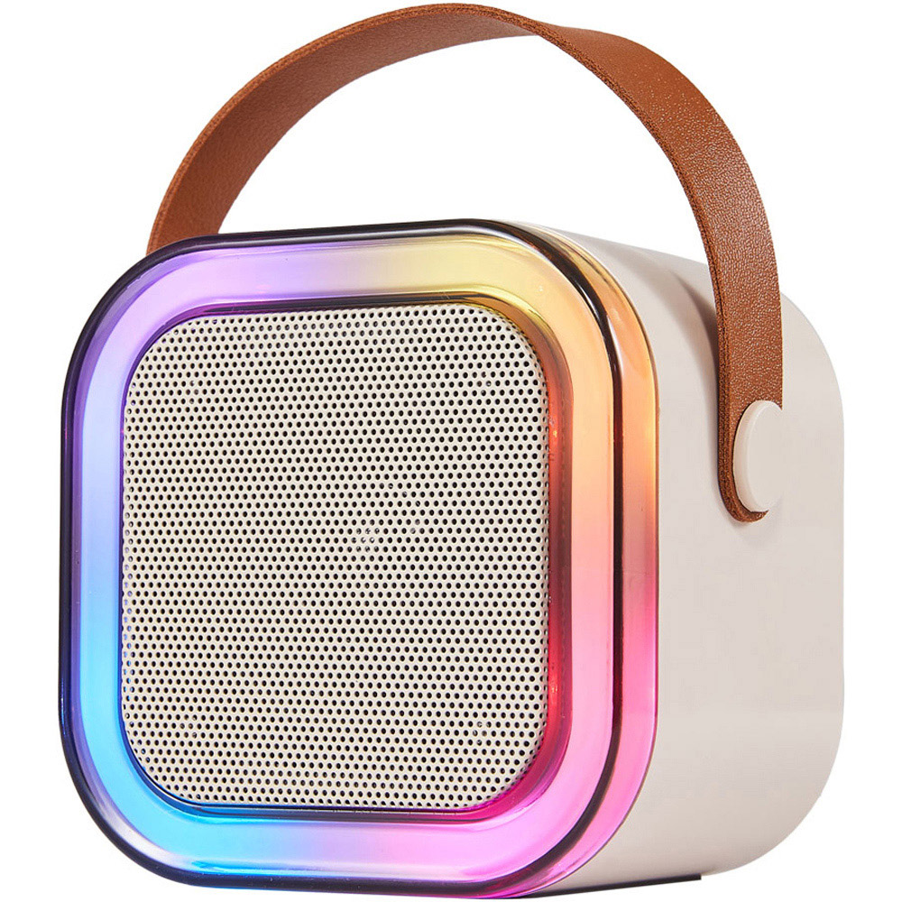 H&O Direct White Portable Karaoke Machine Microphones with Sound and Light Effects Image 3