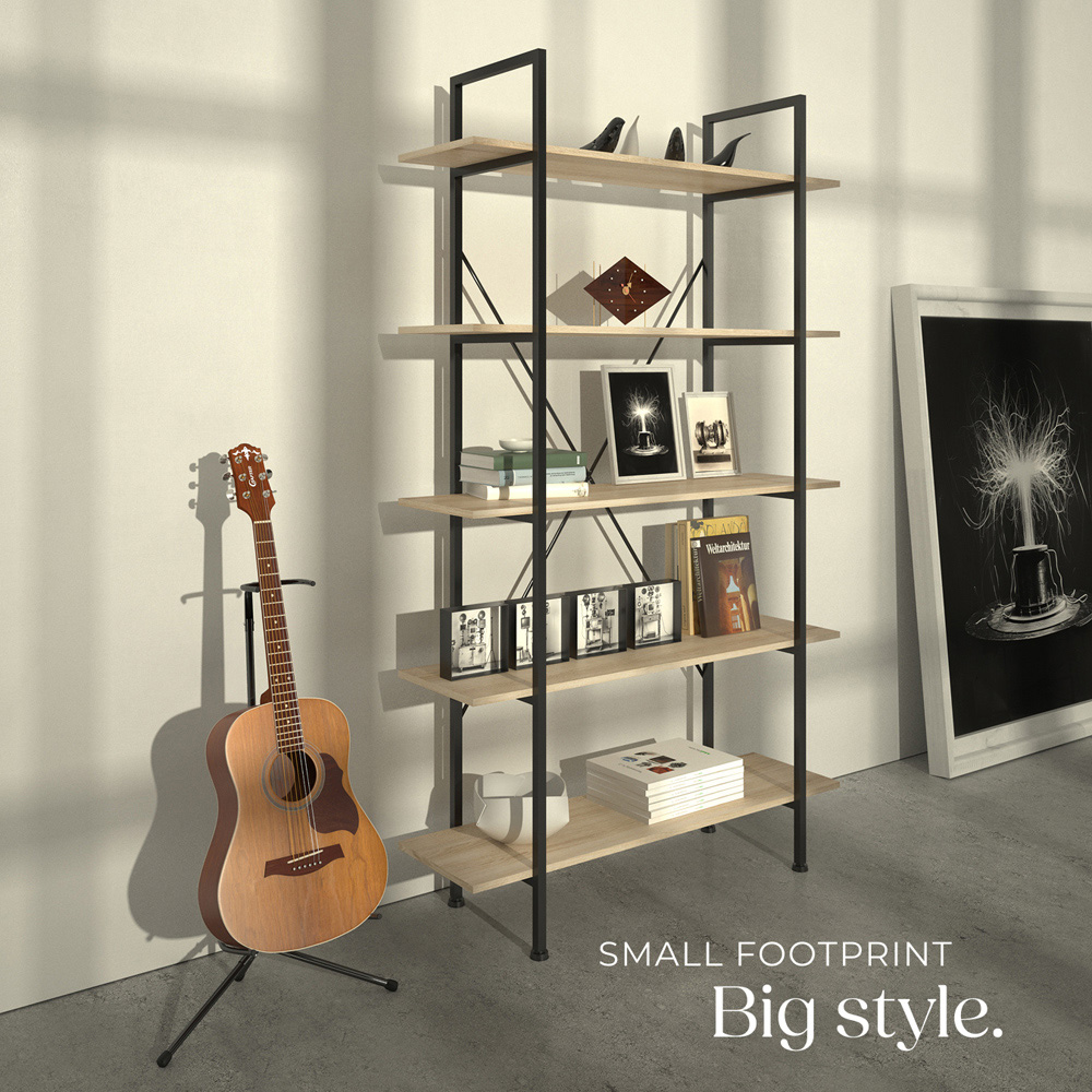 tectake Glasgow 5 Slim Shelf Oak Sonoma Ladder Shelving Unit Image 8
