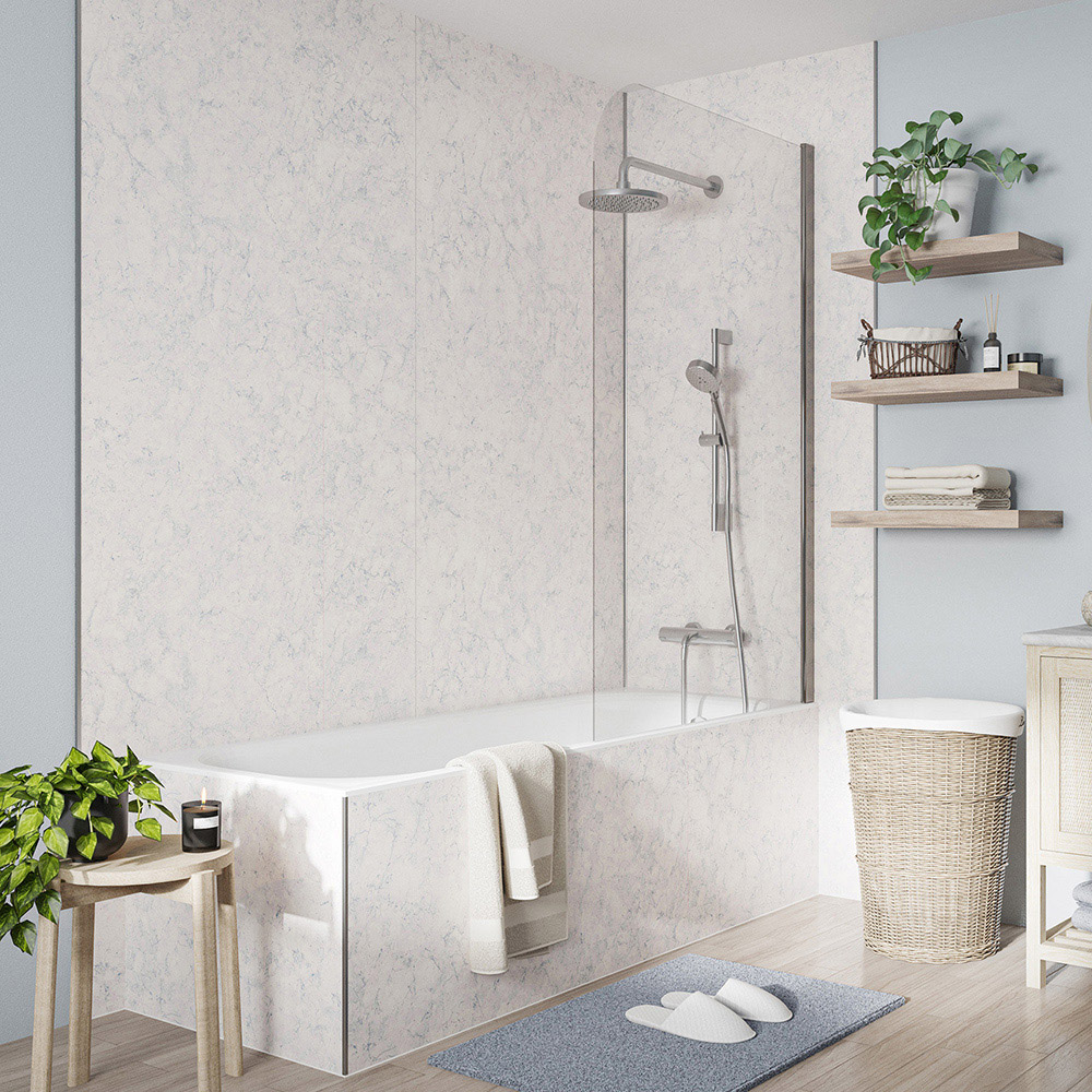Wetwall Mermaid Concrete Collection Blue Eiger Plywood Shower Panel 2420 x 900mm Image 1