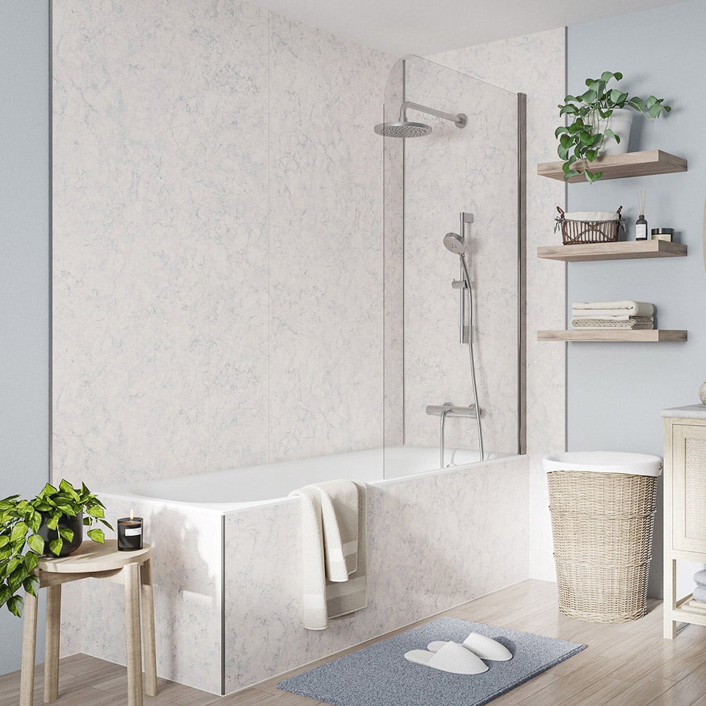 Wetwall Mermaid Tongue and Groove Blue Eiger Plywood Shower Panel 2420 x 880mm Image 1