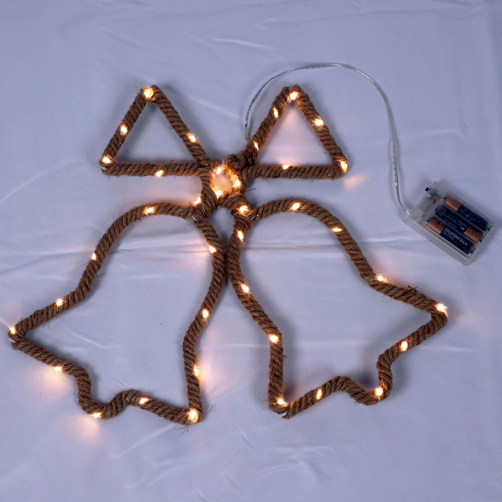 Shatchi 33 Warm White LED Bells Hemp Rope Lights Image 1