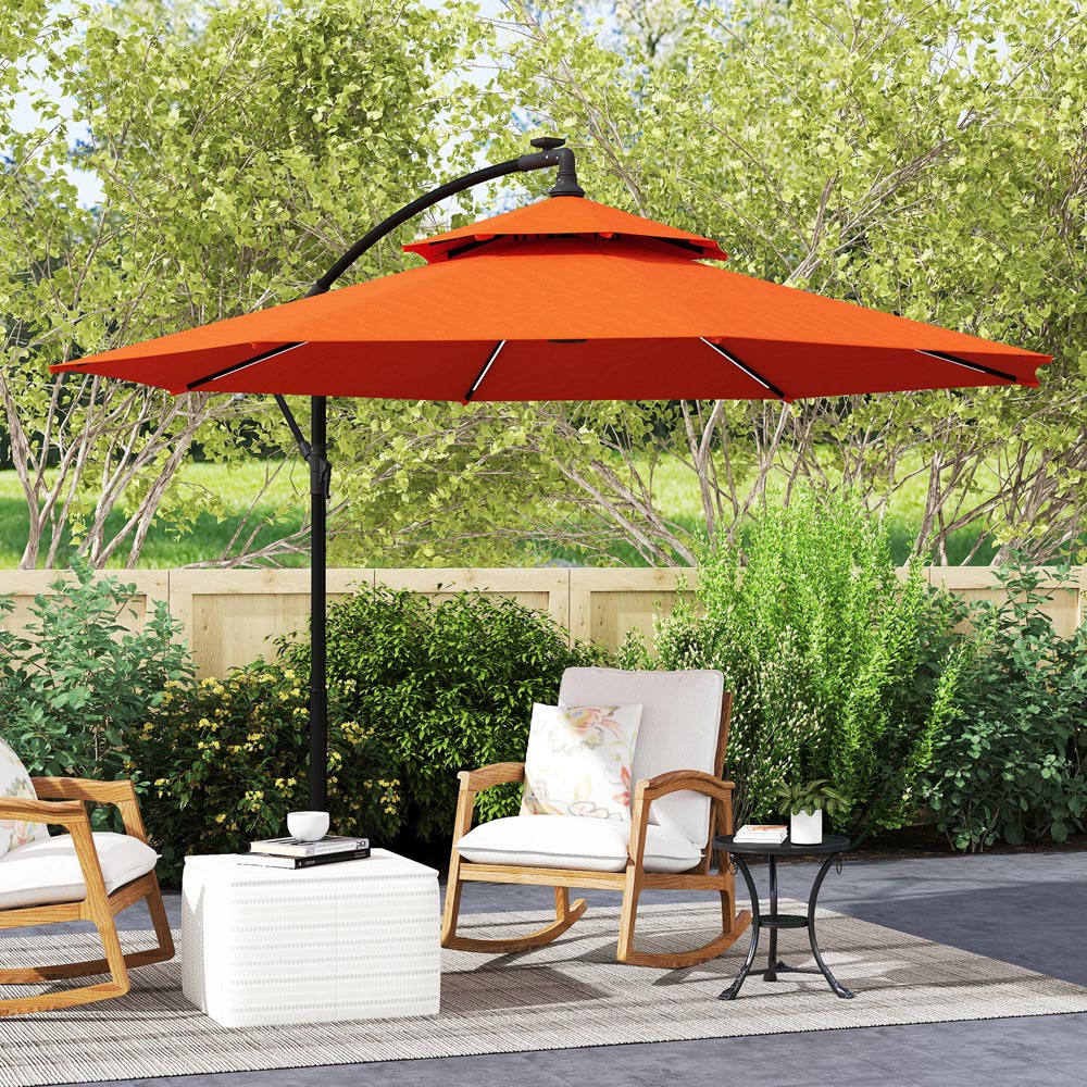 Outsunny Orange Banana Cantilever Parasol with Lights 3m Image 3