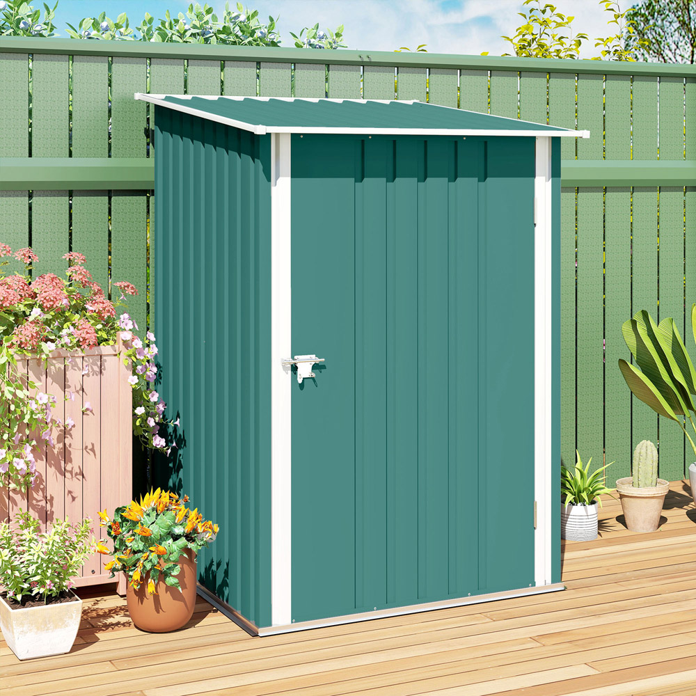 Outsunny 3.3 x 3.4ft Green Steel Garden Storage Shed with Lockable Door Image 2