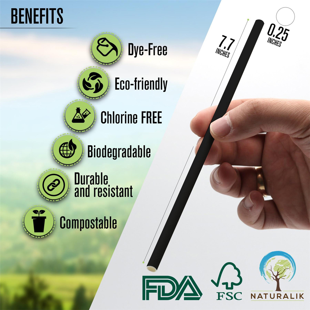 Dyzi Black Paper Biodegradable Drinking Straw 250 Pack Image 7
