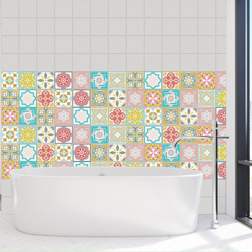 Walplus Malia Colourful Multicoloured Self Adhesive Tile Sticker 24 Pack Image 3