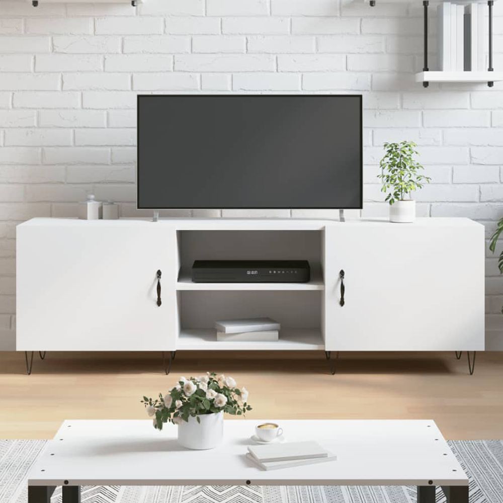 vidaXL 2 Door 2 Shelf White TV Cabinet Image 1