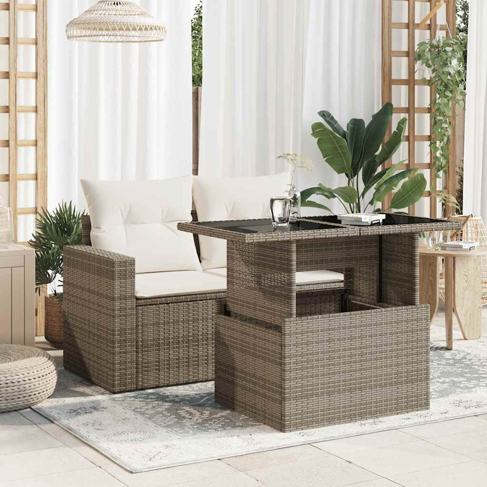 Walplus 2 Seater Grey Poly Rattan Liftable Glass Top Convertible Garden Dining Table Image 5