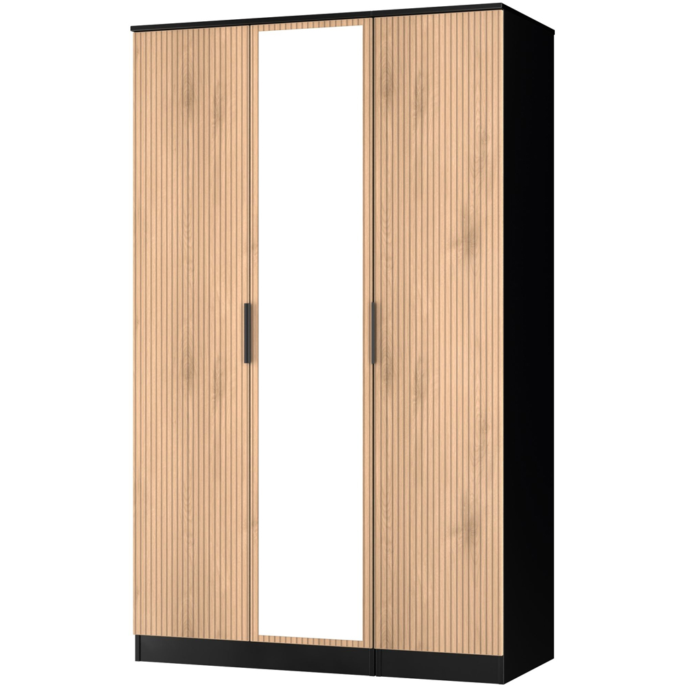 Crowndale Java 3 Door Slatt Effect and Black Mirror Wardrobe Image 4